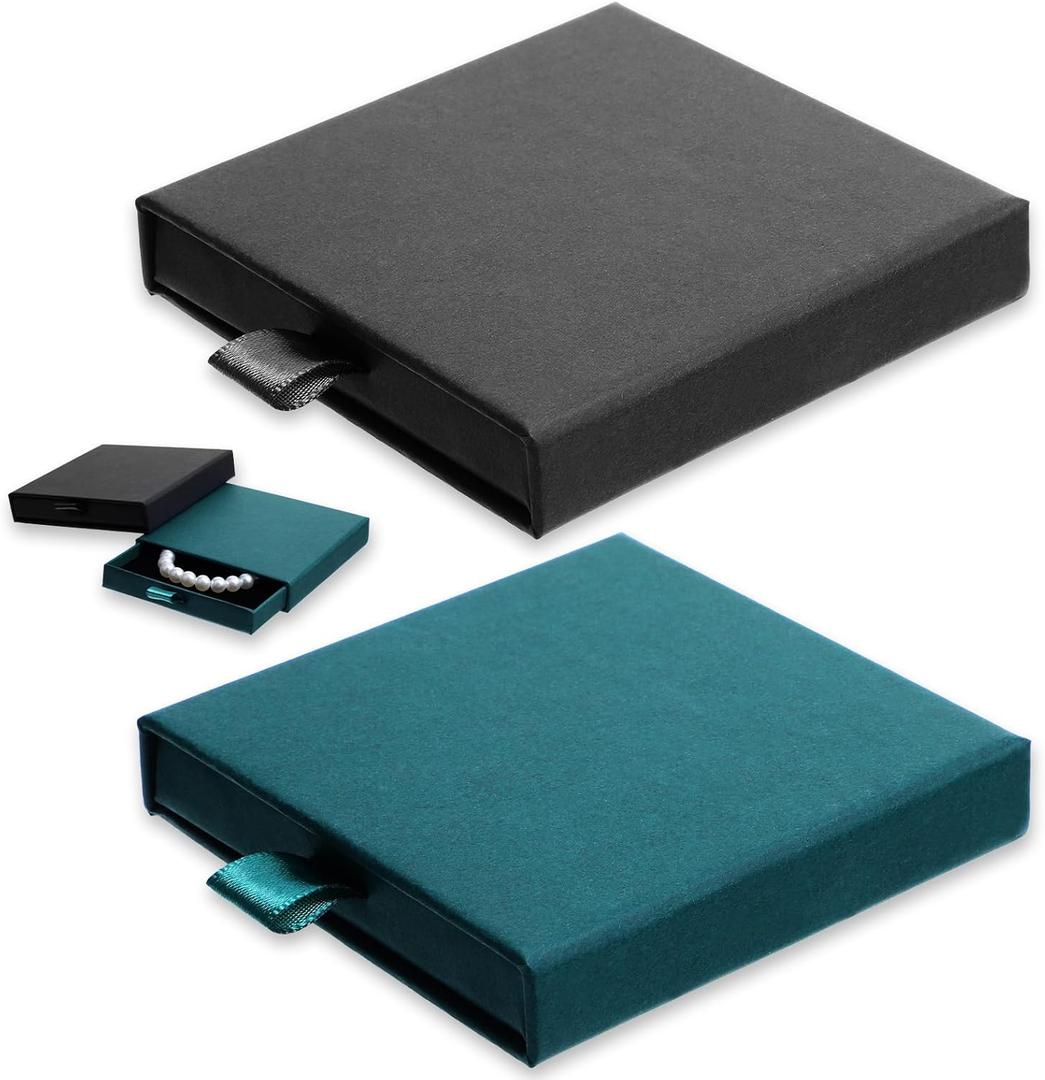 2 Pack Small Jewelry Gift Box, Cardboard Jewelry Box with Lids, Storage Case, Bracelet Gift Boxes for Necklace Ring Earring Bangles (Black, Dark Green)