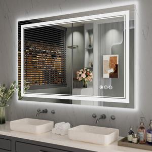 40 x 32 Inch LED Bathroom Mirror, Front Light and Backlit Anti-Fog Dimmable Memory Lighted Vanity Mirror, Shatterproof Wall-Mounted Led Mirror for Bathroom, Dual Lights
