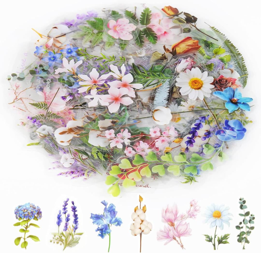 160Pcs Natural Flower Stickers for Scrapbooking,Self-Adhesive Transparent Flower Stickers Scrapbook Supplies Journaling Supplies for Adult Card Making Letters DIY Water Bottle Cards Decoration (160)