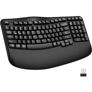 EDJO Ergonomic Wireless Keyboard with Wrist Rest, Wave Keys, Comfortable Natural Typing, 2.4GHz Ergo Wireless USB Computer Keyboard for Multi-OS, Windows, Mac OS, Laptop, PC (Black)