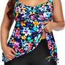 Aqua Eve Women Plus Size Tankini Swimsuit Two Piece Flowy Swimdress Bathing Suits with Shorts (Colorful Floral 01) 22W