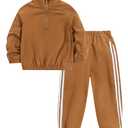 Renotemy 2T 3T Boy Clothes Fall Winter Toddler Outfits Half Zip Pullover Sweatshirt Pants Brown Waterproof Windbreaker Jacket 2 Year Old Boys Clothes Cozy Raincoat Tracksuit Clothing Set 2-3T (Brown)