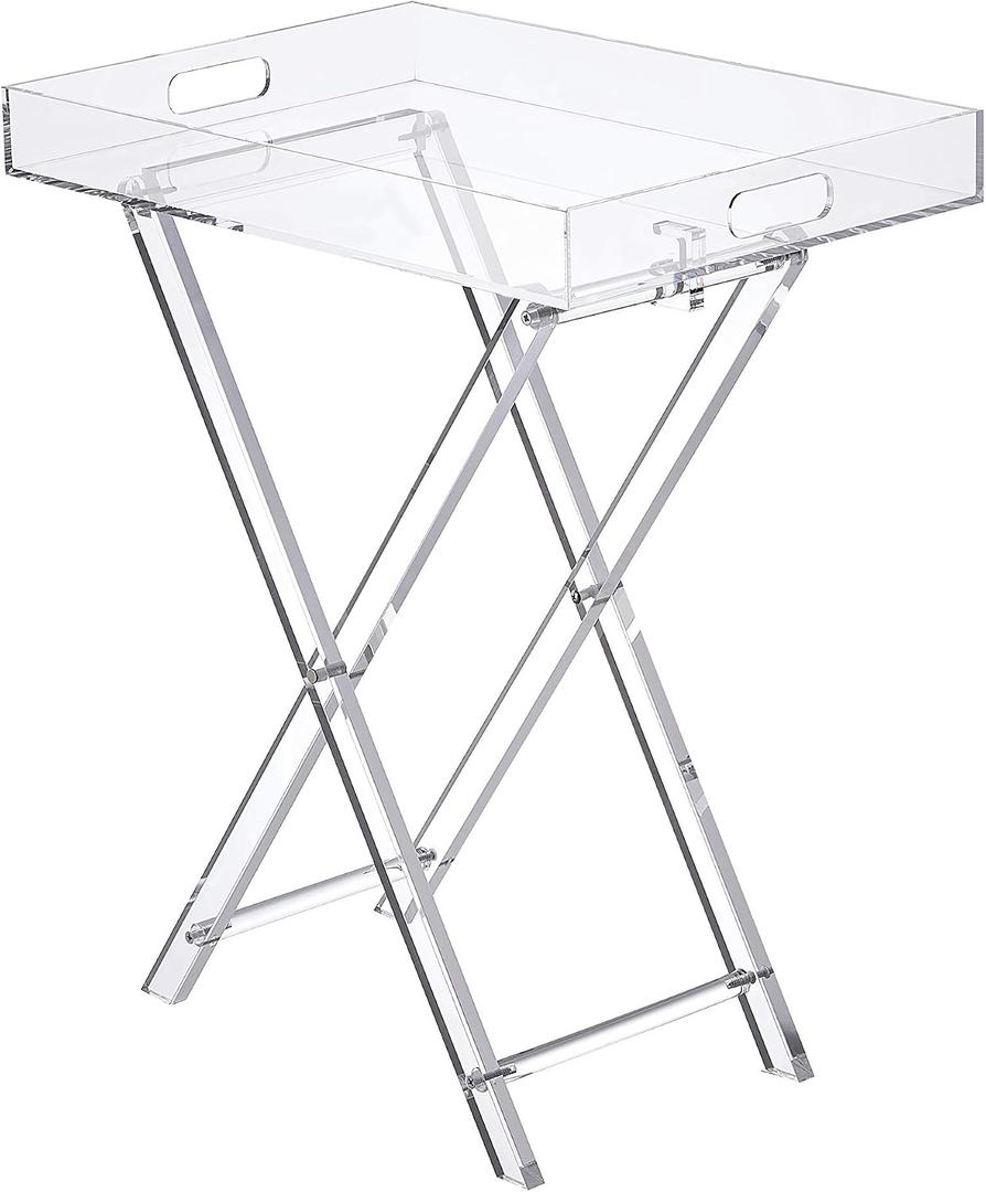 Furniture Acrylic Folding Tray Table,Small Side Table,Lucite End Table,Clear,Modern,13Dx19''Wx23''H, 1-tier-a