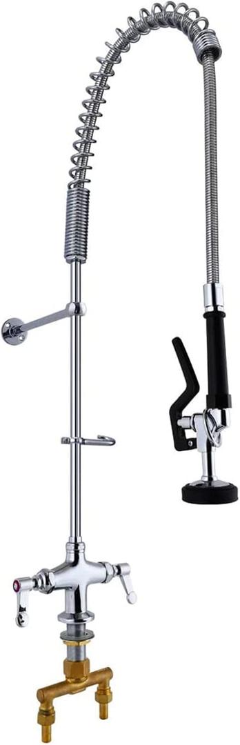 MaxSen Commercial Sink Faucet with Sprayer 40" Height Deck Mount Single Hole Double Handle Pull Out Spray Pre Rinse Restaurant Kitchen Faucet with High Pressure Spray Valve 38" Stainless Steel Hose