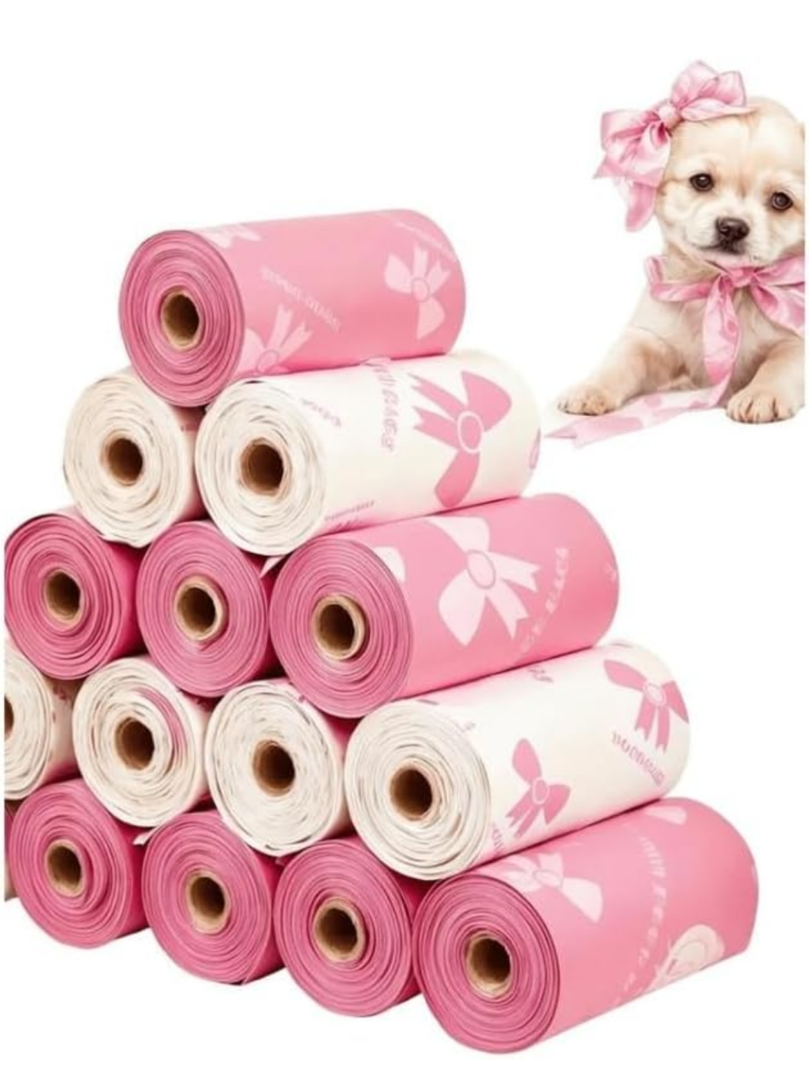 12pcs/Roll Pet Waste Poop Bags, Leakproof Polyethylene Garbage Bags With Unique Patterns, Multipurpose Cleaning Bag, Holiday & Christmas Gifts - Pink Pack of 5