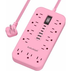 Pink Extension Cord with Multiple Outlets- 5 FT Kawaii Power Strip, Cute Extension Cord with 11 AC Outlet 6 USB (24W/4.8A), Charging Station for Cute Pink Kawaii Desk Home Room Decor Essentials Gifts