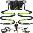 SHINE HAI Retractable Hands Free Dog Leash with Dual Bungees for 2 Dogs, Adjustable Waist Belt, Reflective Stitching Leash for Running Walking Hiking Jogging Biking Black - Green