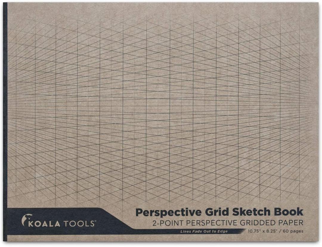 KOALA TOOLS | 2-Point Drawing Perspective Notebook (1 Unit) | 10.35" x 8", 60 pp. - Perspective Grid Graph Paper for Interior Design, Industrial, Architectural and 3D Design (1)