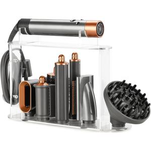 7-Hole Storage Holder for Dyson Airwrap  Upgraded Acrylic Stand Organizer for Long Barrels & Diffuser Nozzles, Countertop Holder for Airwrap Styler Accessories for Bathroom Vanity Makeup Table (Transparent)