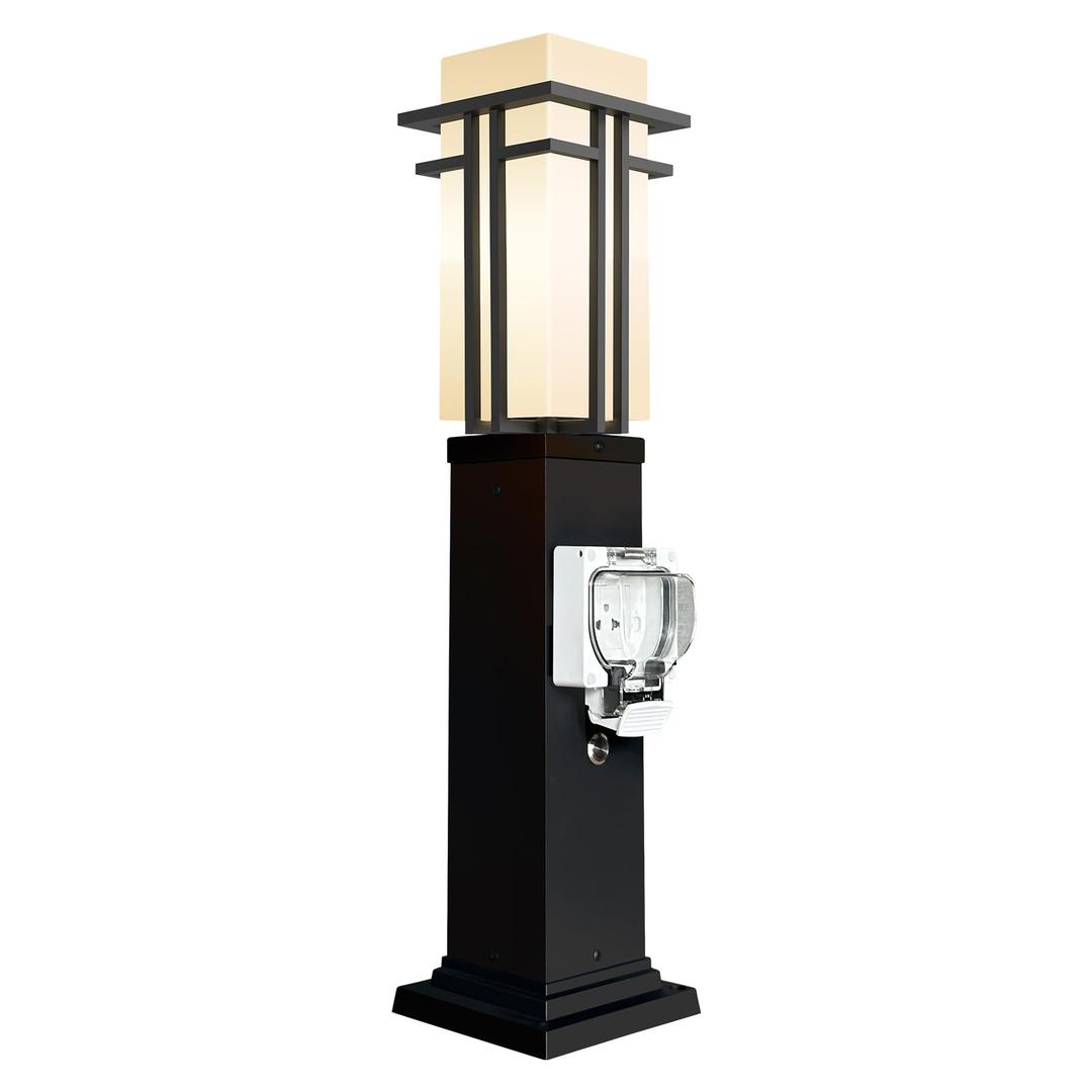 Yoenecea Outdoor Lamp Post with Outlet, Modern Post Light Fixture for Yard