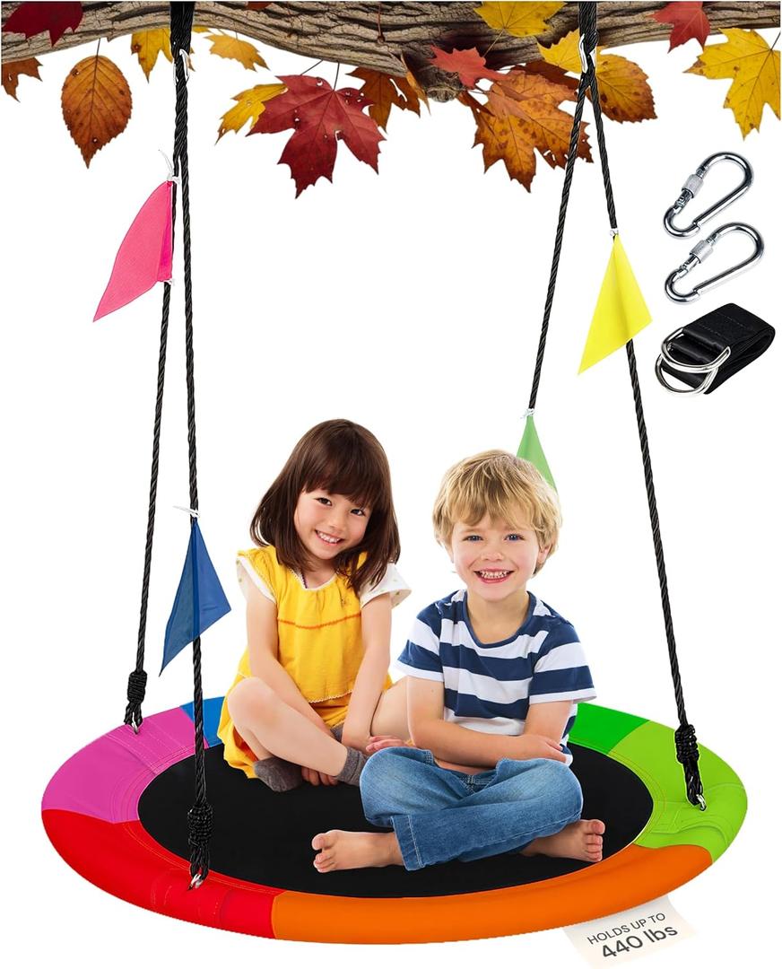 PLAYVIBE 40-Inch Saucer Swing for Kids Outdoor - Multicolor Tree Swing - 440lb Capacity - 600D Oxford Waterproof Fabric & Hanging Straps - Kids Outdoor Toys PLAYVIBE 40-Inch Saucer Swing for Kids Outdoor - Multicolor Tree Swing - 440lb Capacity - 600D Oxford Waterproof Fabric & Hanging Straps - Kids Outdoor Toys