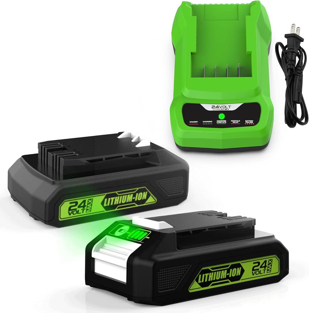 energup 2Pack 24Volt Replacement Greenworks 24V Battery 3.5A, 29842 29852 29322 BAG709 BAG710 20352 22232 2508302 for 2X24V Batteries with 1Port 24Volt greenworks Battery Charger