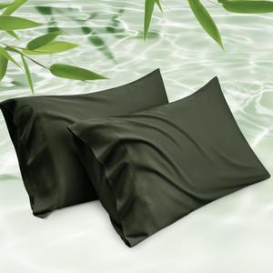 Bedsure King Size Pillow Cases Set of 2, Cooling Pillow Cases King, Rayon Derived from Bamboo Olive Green Pillowcases, PureWoven Silky Soft Bedding Pillow Cover with Envelope Closure, 20x36 Inches
