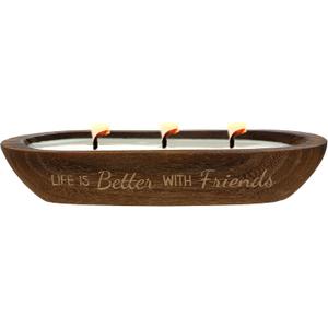 Pavilion Gift Company - Friends 9 oz - 100% Soy Wax Decorative Wooden Dough Bowl Candle Scent: White Jasmine