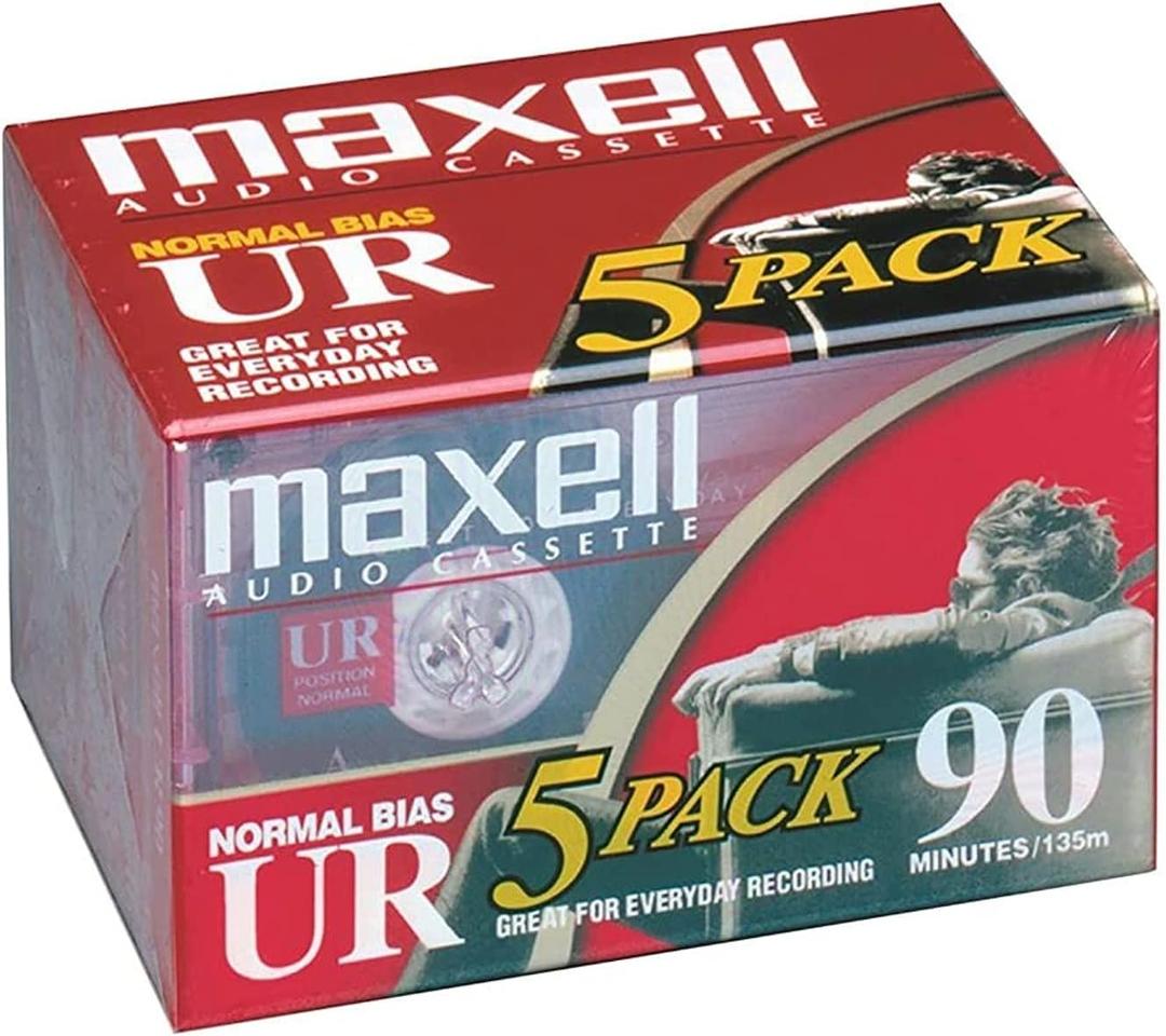 Maxell UR 90 Normal Bias Blank Audio Recording Cassette Tape, Low Noise, 90 Minute Recording Time, 5 Pack