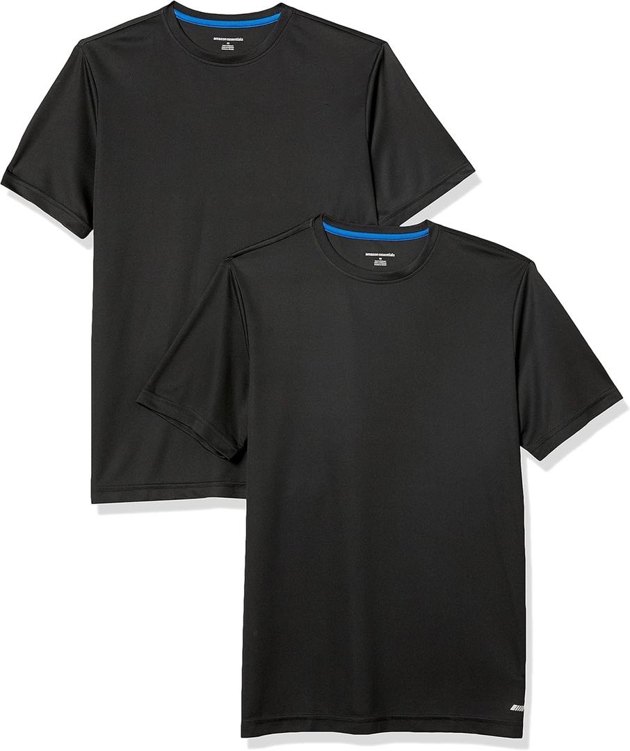 Amazon Essentials T-Shirts for Men, Active Performance Tech, Pack of 2 (X-Small, Black)