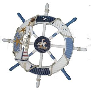 Gesteh Nautical Beach Wooden Boat Ship Steering Wheel Fishing Net Shell Home Wall Decor (18 inches)