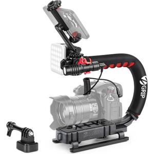 Zeadio Camera Stabilizer Kit, All-in-One Handheld Stabilizer with LED Video Light, Microphone, Phone Holder & Action Camera adaper, Fits for All Camera, DSLR, Action Camera and All Smartphones