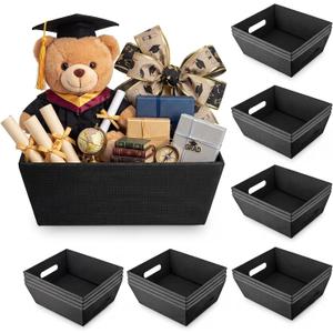 Fainne 20 Pcs Graduation Gift Baskets 10" x 8" Empty Kraft Cardboard Baskets with Handles Bulk Empty Gift Trays Containers for Wedding Graduation Easter Basket Stuffer Decor (Black)