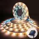 Solar LED Strip Lights Outdoor Solar Powered Rope Light Waterproof 10FT Cuttable Tape Lighting 3000K Warm White with 8 Modes for Fence, Outside, Stair, Step, Yard, Pool, 1 Pack