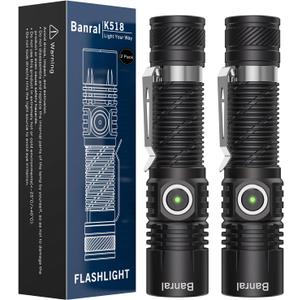 Rechargeable Tactical Flashlights, High Lumens Small Mini USB-C LED Flashlight, Compact EDC Flash Light, 4 Modes&Memory Function, Waterproof Pocket Lights for Home,Camping,Emergency (2, Black)