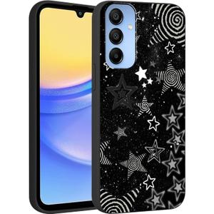 for Samsung Galaxy A15 5G 6.5'' Cute Cool Black Star Phone Case, Aesthetic Trendy Y2K Stars Silicone Matte Design Phone Cover Soft Slim Frame TPU Protective Shockproof Case for Women Girls