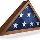 HBCY Creations Flag Display Case for 5' x 9.5' American Veteran Burial Solid Wood Rustic Brown Frame with Glass Front Wall Mount or Standing Display, Box