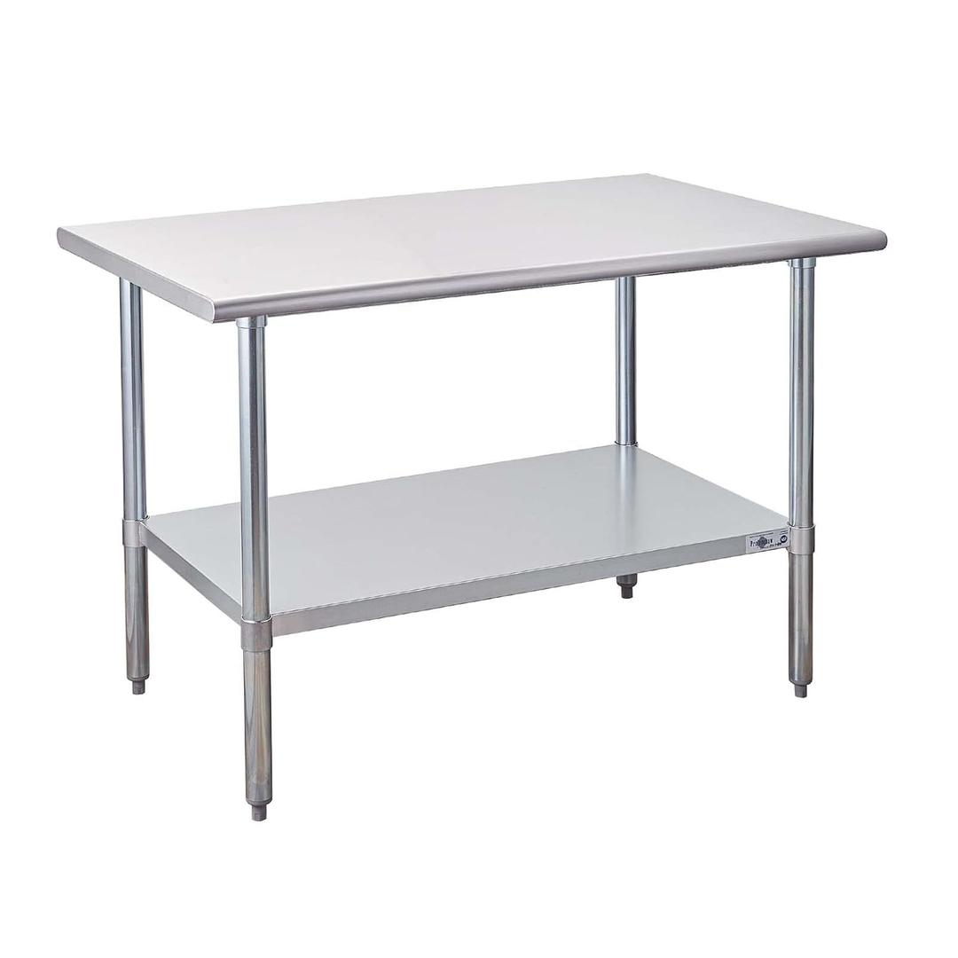 Profeeshaw Stainless Steel Prep Table 48x30 Inch NSF Commercial Work Table with Undershelf Heavy Duty Table for Kitchen Restaurant Home Hotel (No Backsplash)