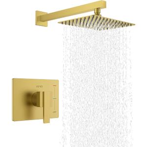 KENES Brushed Gold Shower Faucet, Modern Square 10-Inch Shower Head and Handle Set, Bathroom Rainfall Shower System Wall Mount, KE-6024B-4 (Including Shower Valve)