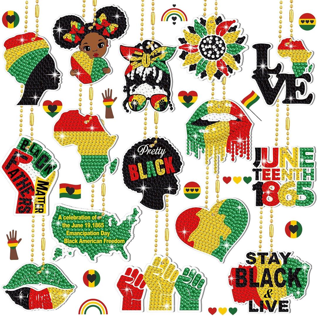 Estune 15 Pcs Juneteenth Diamond Painting Keychains African American Freedom Keychain Craft Diamond Art 1865 5d Independence Party Decoration Gifts Happy 19th of June DIY Activities for Women (Emancipation)