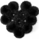 Juinte 4 Pcs 6 Inch Large Fur Pom Pom Balls for Hats Fluffy Faux Fur Pompom Balls with Snap Button for Hat Shoes Scarves Bag Charms DIY Crafts (Light Black)