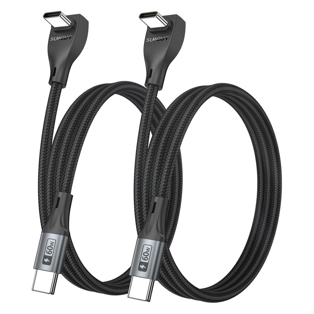 USB C Cable Right Angle - [2Pack 3.3FT] 60W Fast Charging USB C Cable Braided USB Type C Data Cable, 90 Degree C Port Charger Cord for iPhone 17/16/15 Pro Max, Tesla Model Y, MacBook, iPad, Samsung