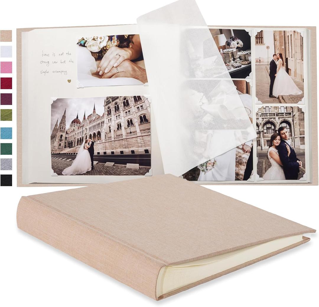 Large DIY Scrapbook Photo Album 100 pages with Writing Space for 3x5 4x6 5x7 6x8 8x10 Pictures for Baby Wedding Family Children Anniversary Photo Album (Beige)
