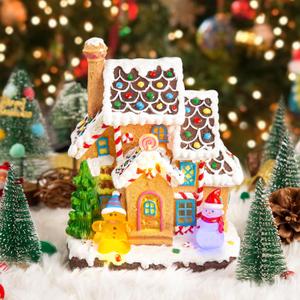 LED Lighted Musical Gingerbread House, 7.3" Christmas Village House Decoration with Light-up Gingerbread Cookie and Snowman, Christmas Collectible Buildings for Holiday Decor for Home and Desktop