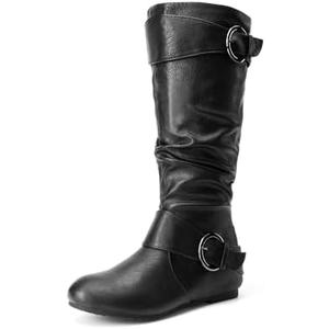DREAM PAIRS Women's Wide Calf Knee High Boots, Fur-lined Low Hidden Wedge Boots, Size 8.5