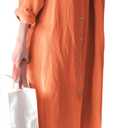 GGUHHU Womens Chic Button Down Rolled-Up Sleeve Long Cotton Blouse Maxi Dress (X-Small, Orange) (Orange, XS)