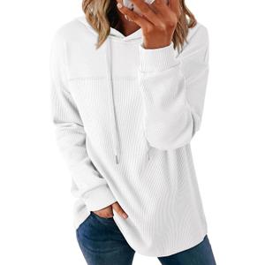 Dokotoo Womens Hoodies Casual Waffle Knit Long Sleeve Drawstring Pullover Sweatshirts Lightweight Hooded Tops (White), 2XL