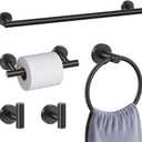 5 Pieces Matte Black Bathroom Hardware Accessories Set, Bathroom 23.6 Inch Towel Bar Set Stainless Steel Toilet Paper Holder Round Towel Racks for Bathroom Wall Mounted