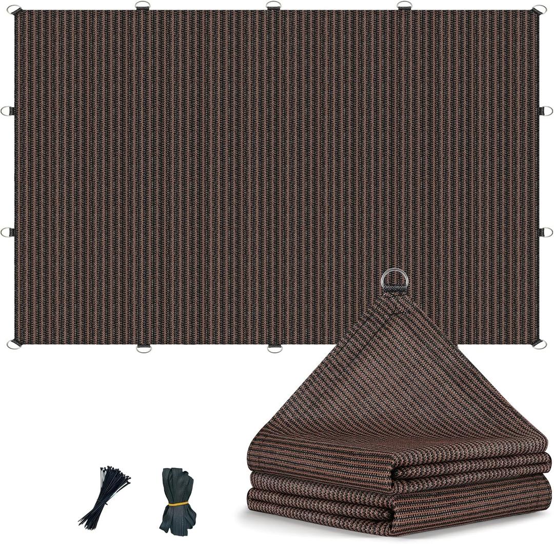 90% 12x15ft Sun Shade Cloth with D-Rings, Breathable Pergola Shade Cover with Reinforced Webbing at Every D-ring and Corner，200GSM Sun Shades for Outdoor Patio, Garden, Deck & Backyard (Mocha)