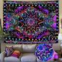 Blacklight Sun and Moon Tapestry Glow in The Dark Neon Hippie Bohemian Tapestries for Bedroom Aesthetic UV Reactive Purple Celestial Tie Dye Tapestry Wall Hanging for Living Room Dorm (60''  44'')
