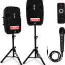 Pyle Wireless Portable PA System Kit - 1800W Peak, Bluetooth Compatible, Active + Passive Pair For Indoor / Outdoor Sound, Multiple Inputs-USB SD AUX XLR RCA, Comes With 2 Stands, Wired Mic, Remote