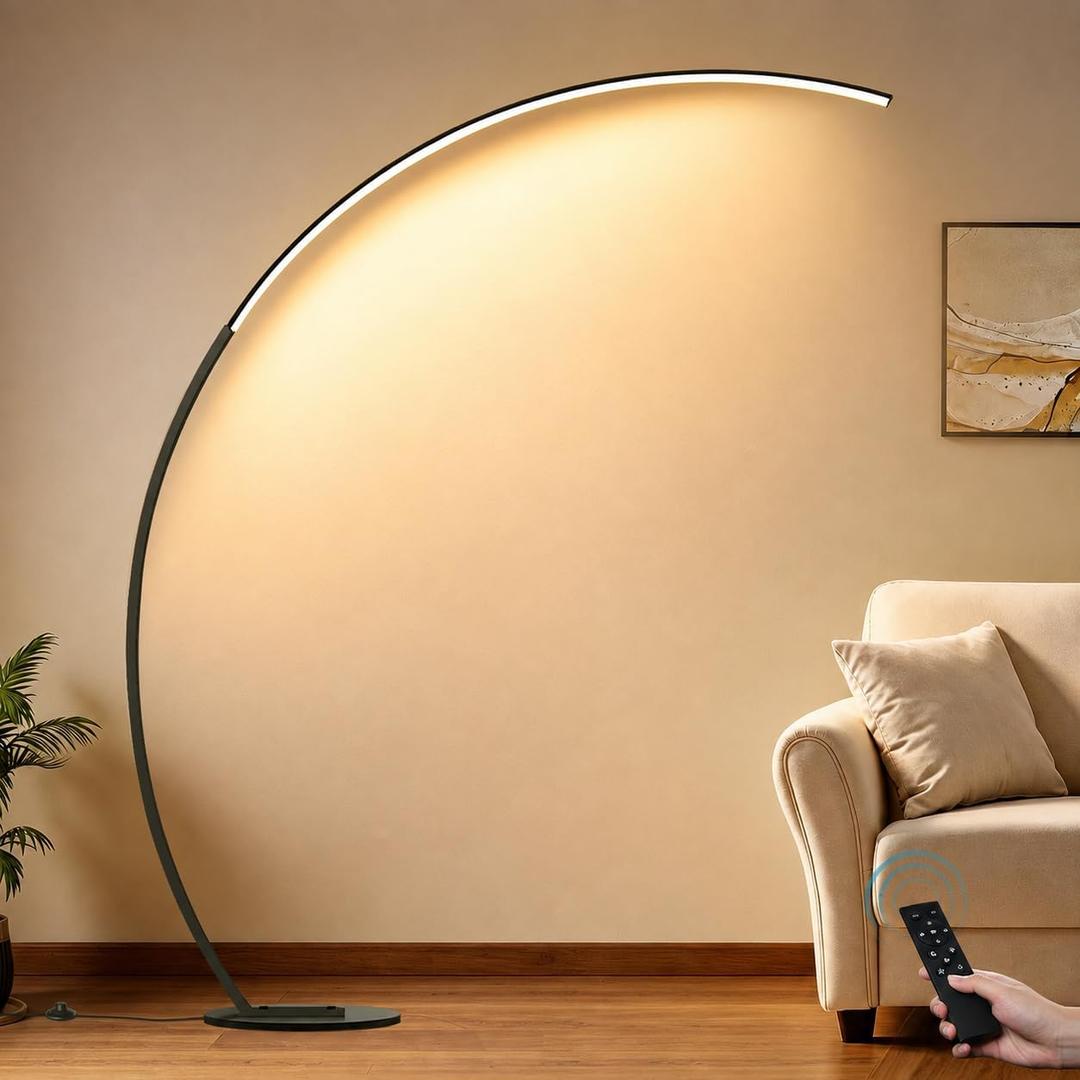 Dimmable LED Floor Lamp with 3 Color Temperatures, Ultra Bright 2000LM Brown Arc Floor Lamps for Living Room, Modern Standing Tall Lamp with Remote Control Reading Floor Lamp for Bedroom Office