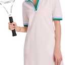WOWULOVELY Polo Dress for Women V Neck Casual Short Sleeve Mini Shirt Dress Flowy Contrast Color Golf Tennis A Line Dresses (White, L)