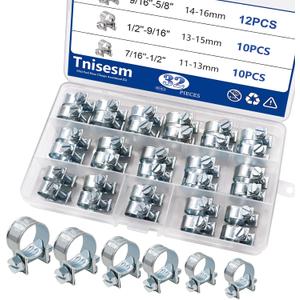 Tnisesm 32Pcs 1/4inch 5/16inch 3/8inch Fuel Injection Gas Line Hose Clamps Clip Pipe Clamp Assortment Kit, Hoses Clamps Sleeving,For Automotive Diesel Petrol Pipe