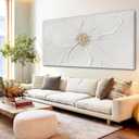 Large Floral Abstract Wall Art, Hand Painted Textured Canvas with Soft Organic Petal Forms, Ivory and Beige Tones with Gold Accents, Oversized Modern Statement Wall Decor, Gallery Wrapped, 29x58 Inch