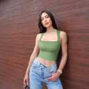 OQQ Women's 3 Piece Tank Tops Strappy Sleeveless Square Neck Stretch Tee Shirts Crop Camis (S)