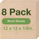 ROBOTIME 8-Pack 3mm Birch Plywood for Laser Cutting - 12 x 12 x 1/8 Inch - Laser Engraving Blanks