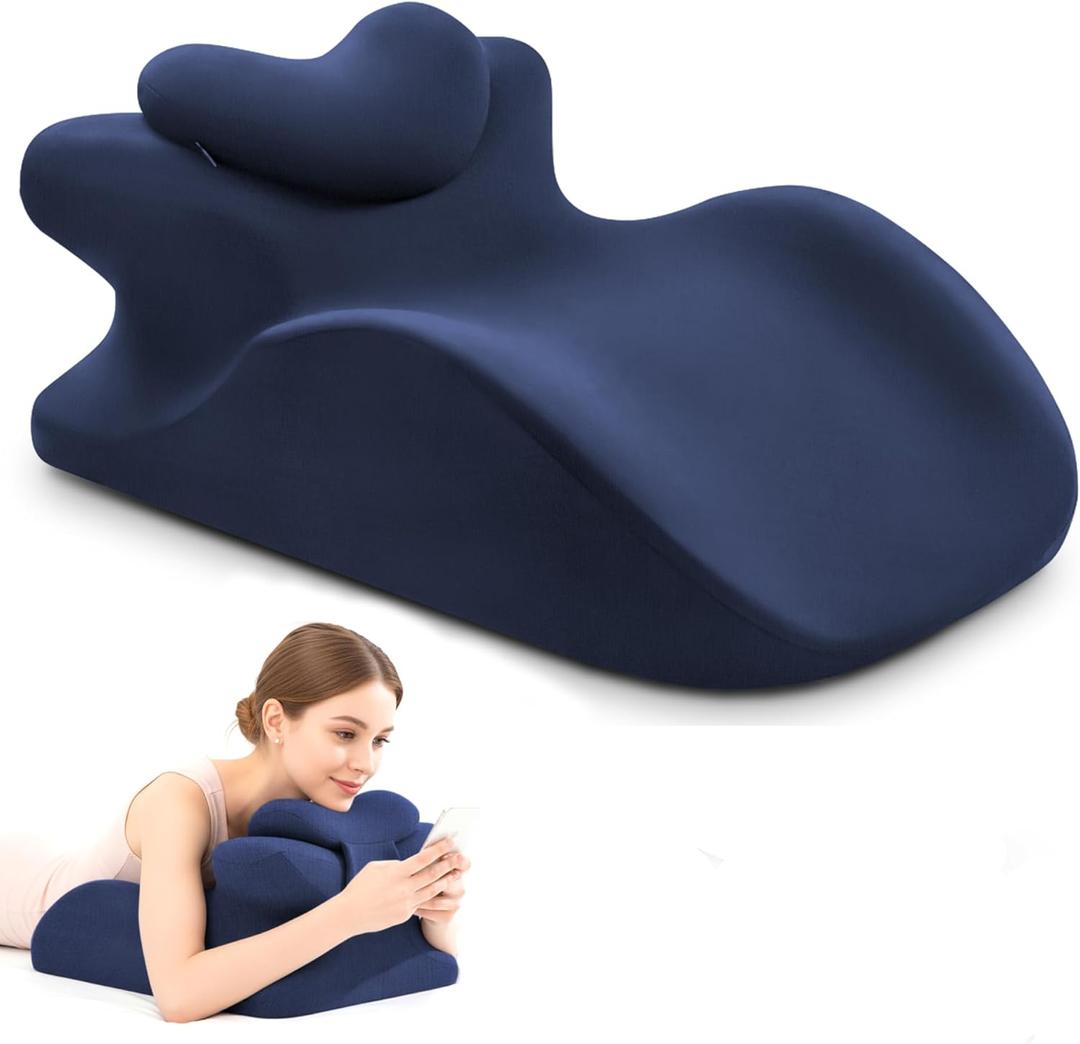 Memory Foam Wedge Pillow - Ergonomic Reading & Bed Wedge Pillow for Sleeping, Back Support, Acid Reflux, and Leg Elevation - Multi-Level Support with Removable & Washable Cover (Blue)