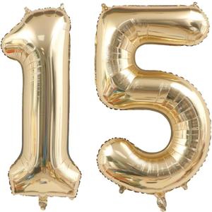 40 Inch Light Gold 15 Number Balloons White Gold Giant 15 Foil Mylar Helium Large Digital Balloon Champagne Gold Birthday Numbers Jumbo Balloons 15th or 51st Anniversary Party Decorations Supplies