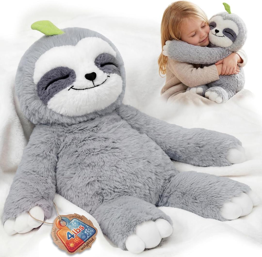Mewaii 4 Lbs Weighted Stuffed Animals with Heating Pad- Heavy Belly & Limbs, 15" Sloth Heated Plush for a Realistic Hug, Super Soft Fluffy Plush Toy for Kids